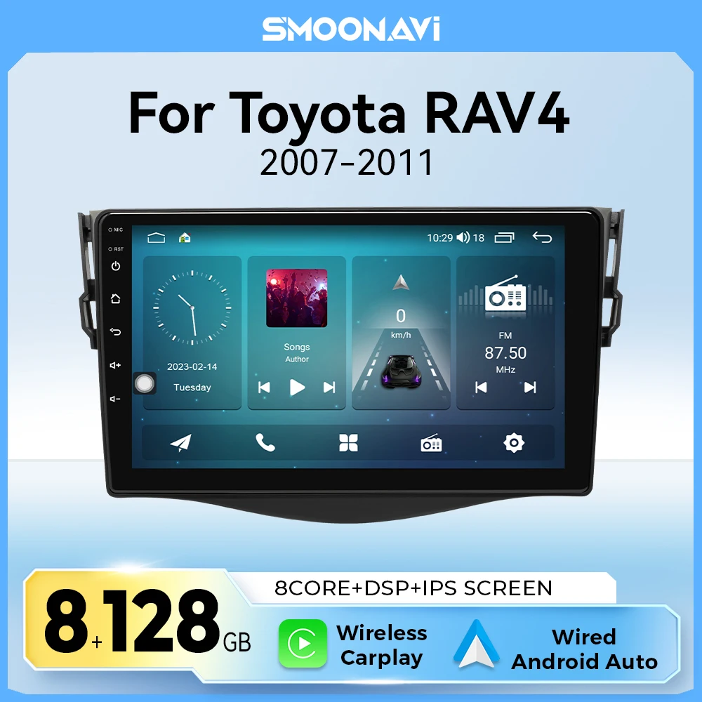 8G 128G Wireless Carplay Android12 AI Voice Car Radio Multimedia For Toyota RAV4 2007 2008 2009 2010 2011 Navigation GPS DSP IPS