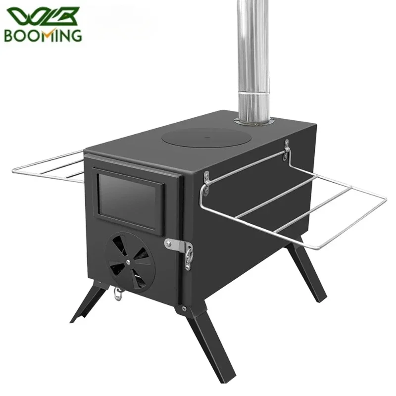 

Camping Fire Wood Heater Outdoor Tent Heating Fire Basin Camping Stove Detachable Chimney Portable Firewood Stove