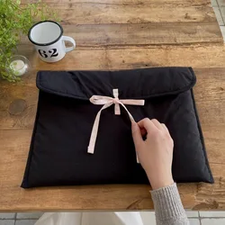 Chic Cotton Pink Bow Laptop Bag for Women - Stylish Large Capacity Handbag (Black)