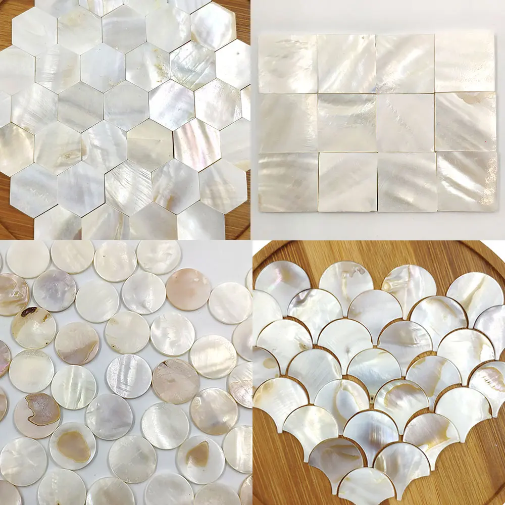 25pcs Square Round Hexagon Fanshape Pure White Color Shell Mother of pearl mosaic tile for Crafts DIY Decoration | Дом и сад