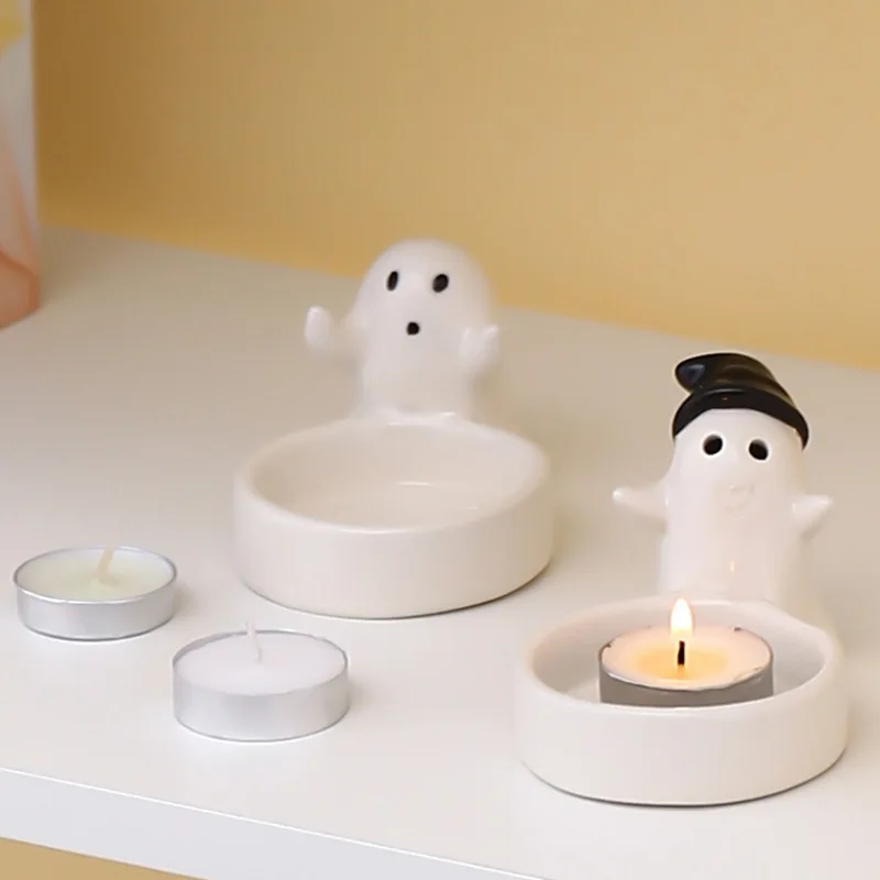 

Creative Ceramic Ghost Candlestick Ornaments Living Room Dining Table Aromatherapy Candle Birthday Gifts Halloween Decoration