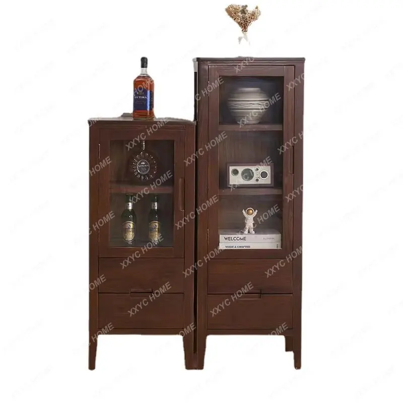 

Solid Wood Small Wine Cabinet Multi-Functional Simple Cabinet Living Room Single Door Wall Glass Door Sideboard Cabinet