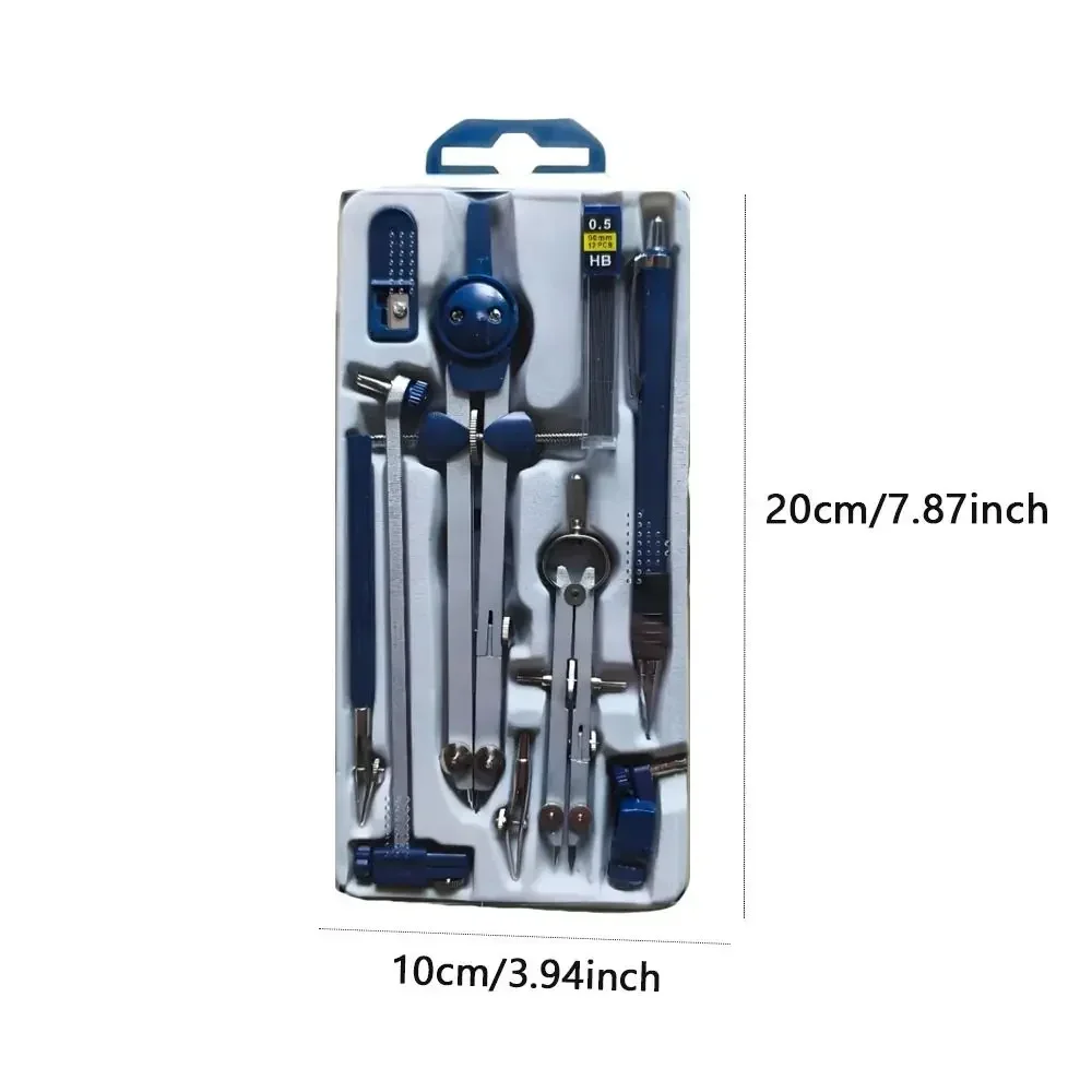 7개/팩 투명 커버 드로잉 컴퍼스 키트 측정자 기계식 연필 드로잉 도구 세트 스테인리스 스틸 플라스틱