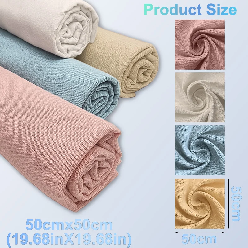 Set of 4 Natural Linen Knitted Fabrics - Solid Color Embroidered, 50x50cm Handcrafted Linen Accessories