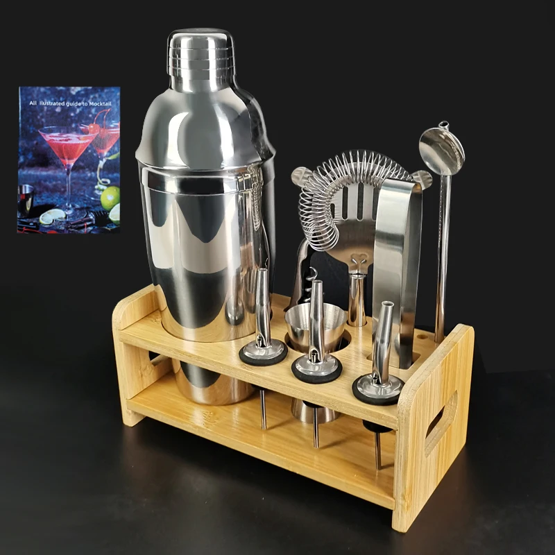1-10Pcs/Set 750ml 750/600ml Cocktail Shaker Shakers With Wood Stand Bartender Bar Tools