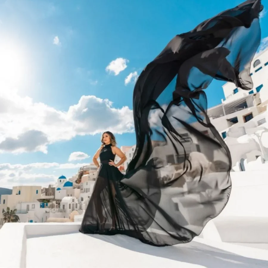 

OUSIRUI Beach Light 30D Chiffon Long Sweep Train Flying Prom Dress 2023 Black Photography Vestidos De Noche فساتين مناسبة رسمية