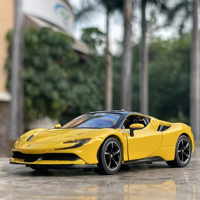 Bburago 1:32 Ferrari SF90 Stradale Alloy Car Model Diecast Metal Toy Vehicle Car Model Sound and Light Collection Childrens Gift 3