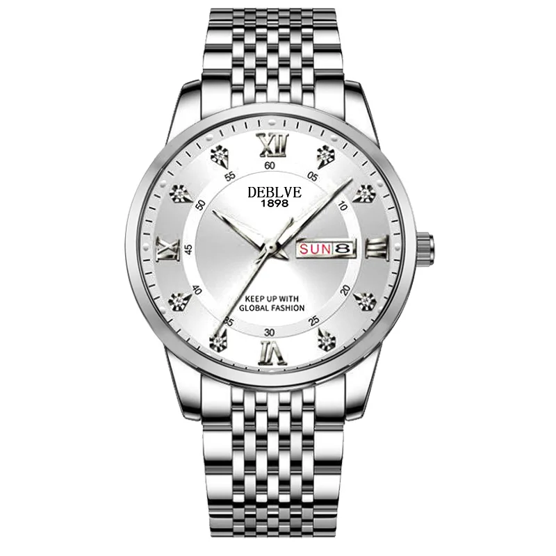 Men's Stainless Steel Luminous Sports Watch with Hidden Buckle and Calendar