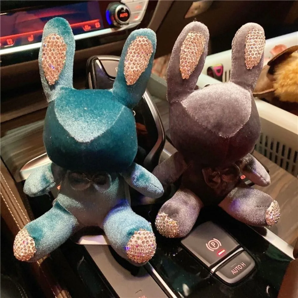 

Korean Style Sitting Rabbit Keychain New Velvet Cloth Home Furnishings Bag Pendant Diamond Inlay Fluffy Plush Doll