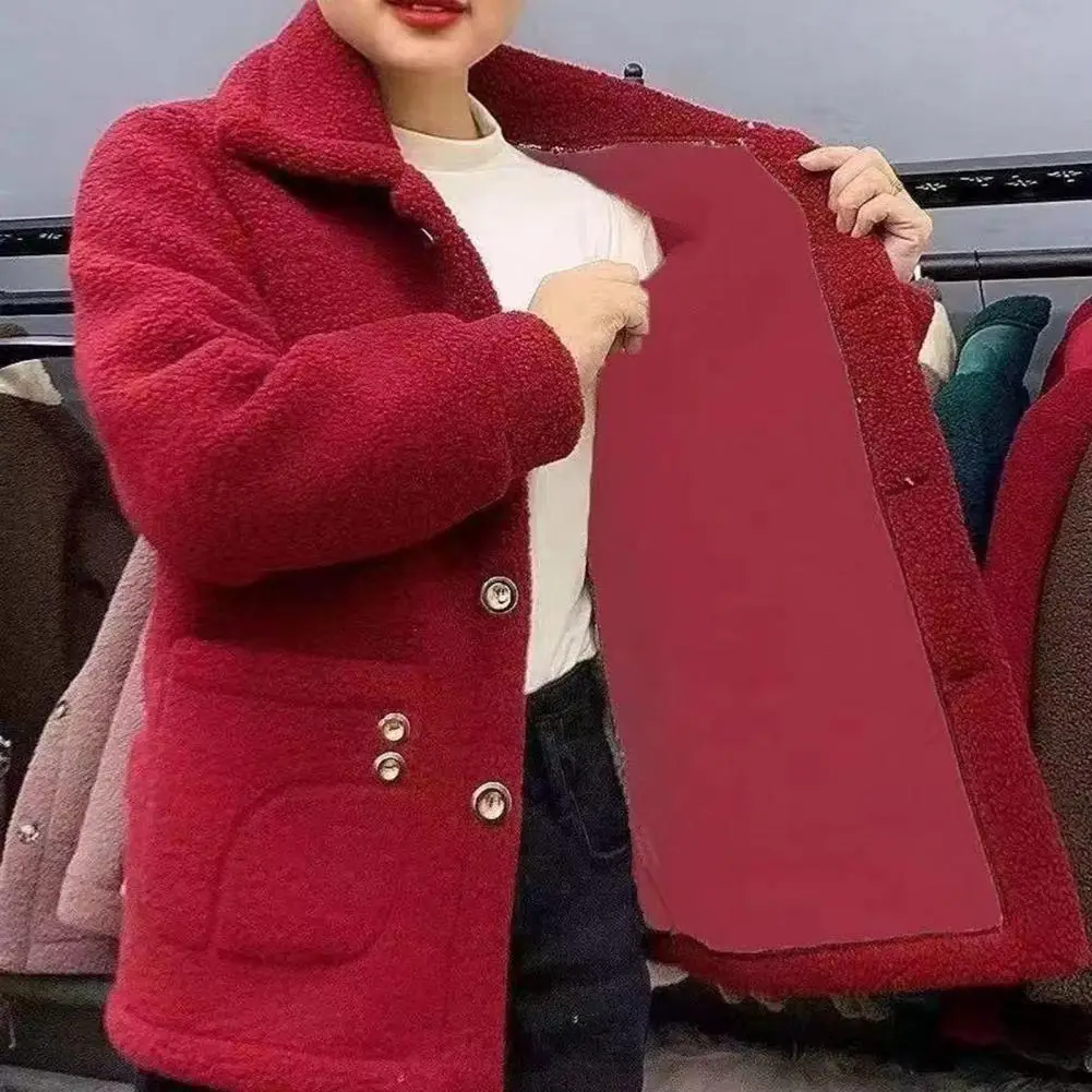 

Women Jacket Coat Stylish Women's Lapel Jacket Coat with Thickened Imitation Lamb Wool Long Sleeve Single Breasted for Autumn