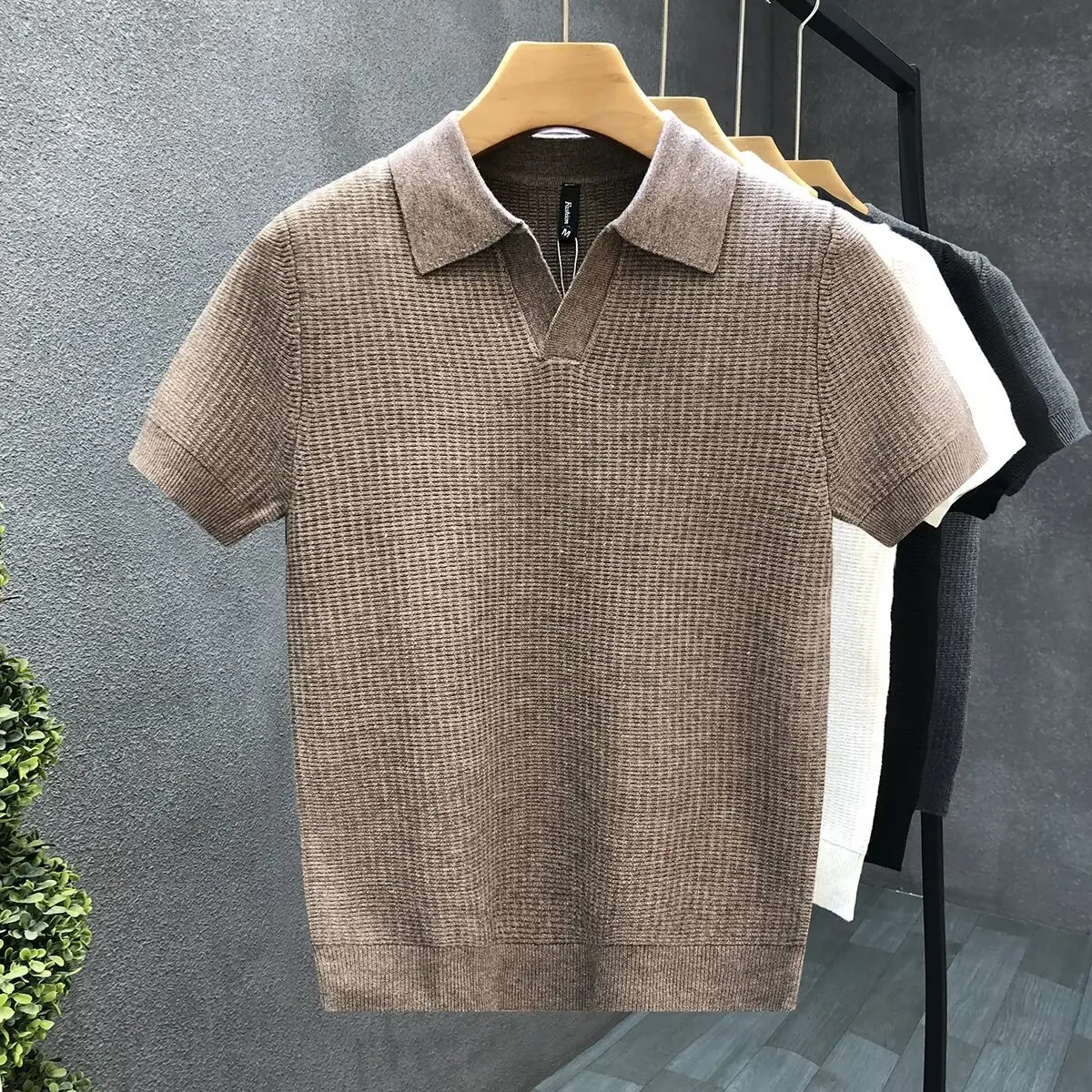 2026 Men's Summer Polo Shirt Korean Style Slim Wrinkle Resistant Collar Solid Color T-Shirts Casual Thin Sleeve Trendy Knit Tops 9