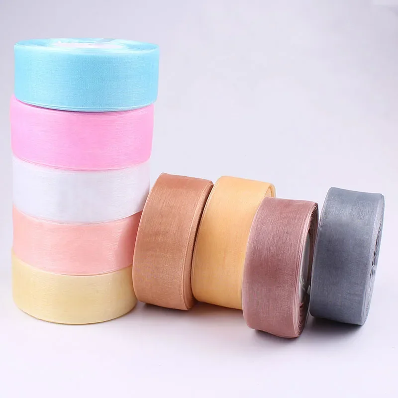 15mm 20mm 25mm 40mm Organza Ribbons 45Meters/Roll Christmas Wedding Party Decoration DIY Crafts Handmade Fabric White Ribbon