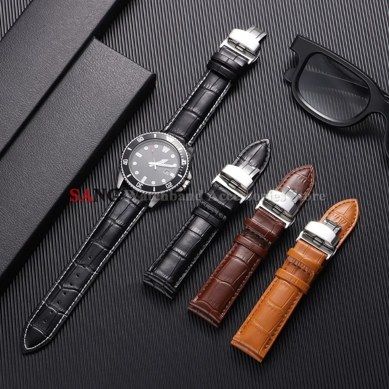 Butterfly Clasp Universal Leather Watchband Replacement Strap