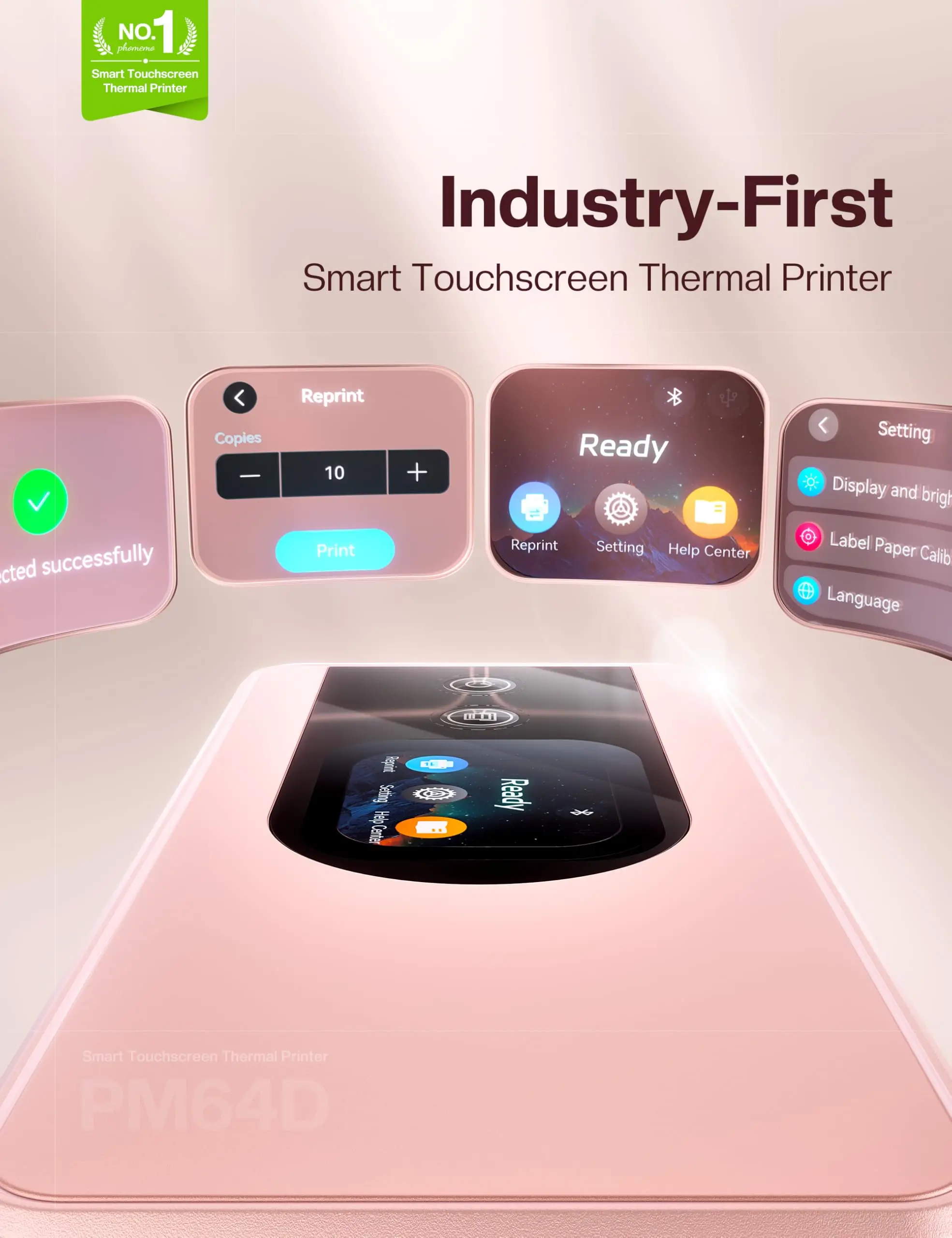 포모모 PM64D 감열 라벨 프린터 4x6 터치스크린, 블루투스 무선 배송 라벨 프린터 (소규모 사업용)