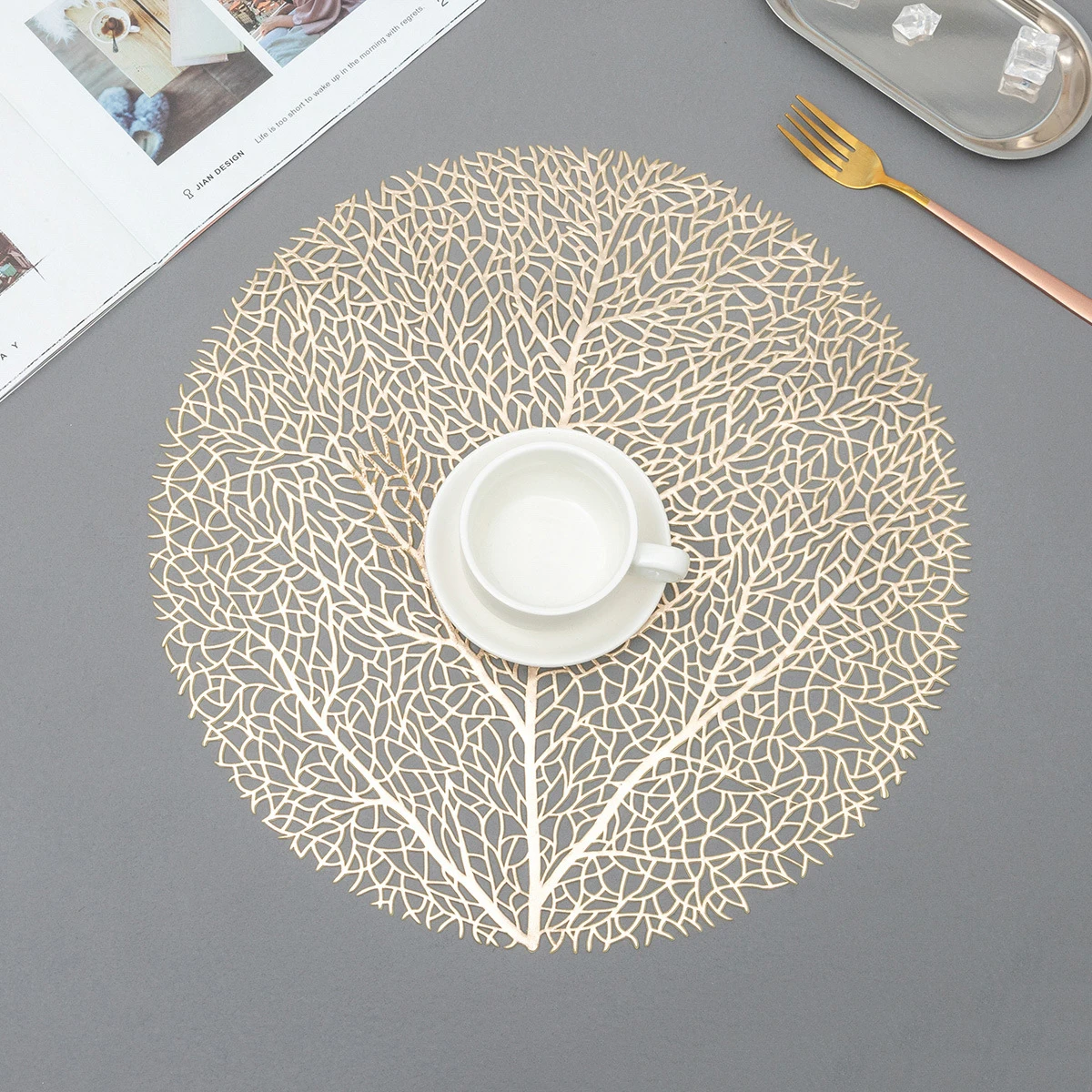 1/3pcs Leaf Table Mat Golden PVC Placemat Hollow Insulation Coaster Pads Modern Style Decor Table Bowl Home Christmas