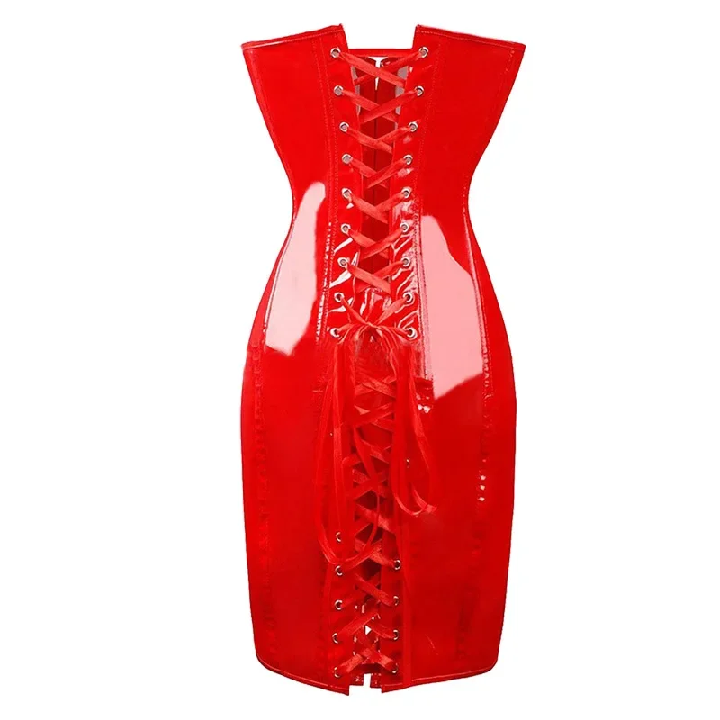 Women Body Slim PVC Corset Sexy Long Leather Bustier PU Leather Steampunk Corset Corset Body Shaper Corsets