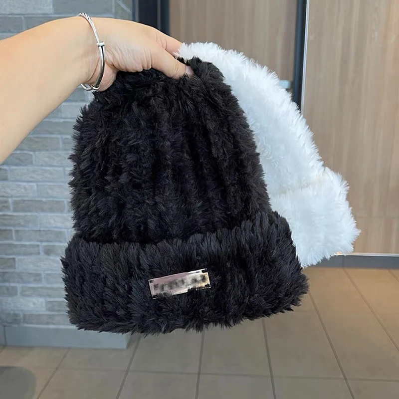 Plush Beanie Hat For Women Soft Thick Winter Knitted Warm Cap_voghion.com