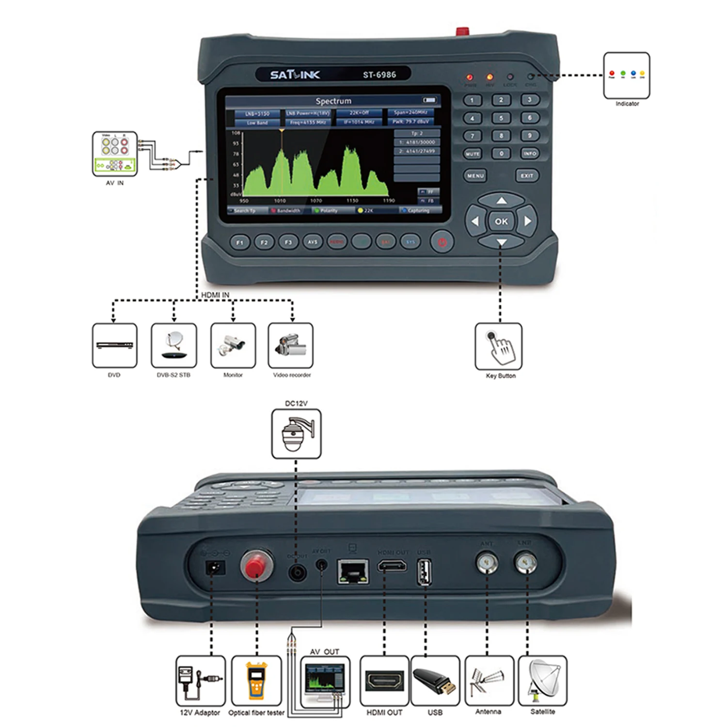 Satlink St 6986 Satellite Signal Search Locator Compatible With Dvb-c Dvb-t/t2 Dvb-s/s2 H.265 Hevc Mpeg-4 Satellite Signal Meter 4