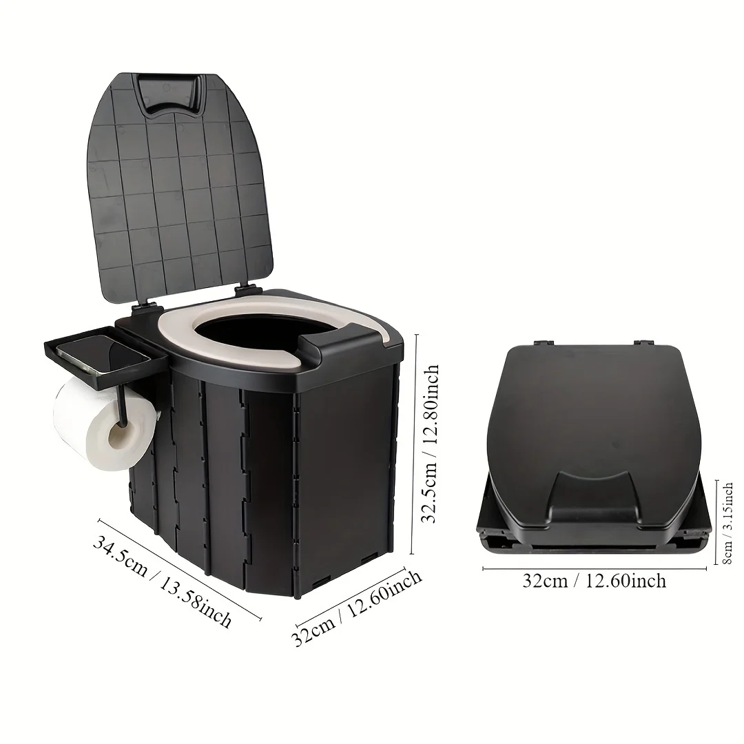 Portable Folding Toilet With PU Seat Cushion, Portable Toilet With Lid For RV, Car, Camping, Hiking, Travelling 3