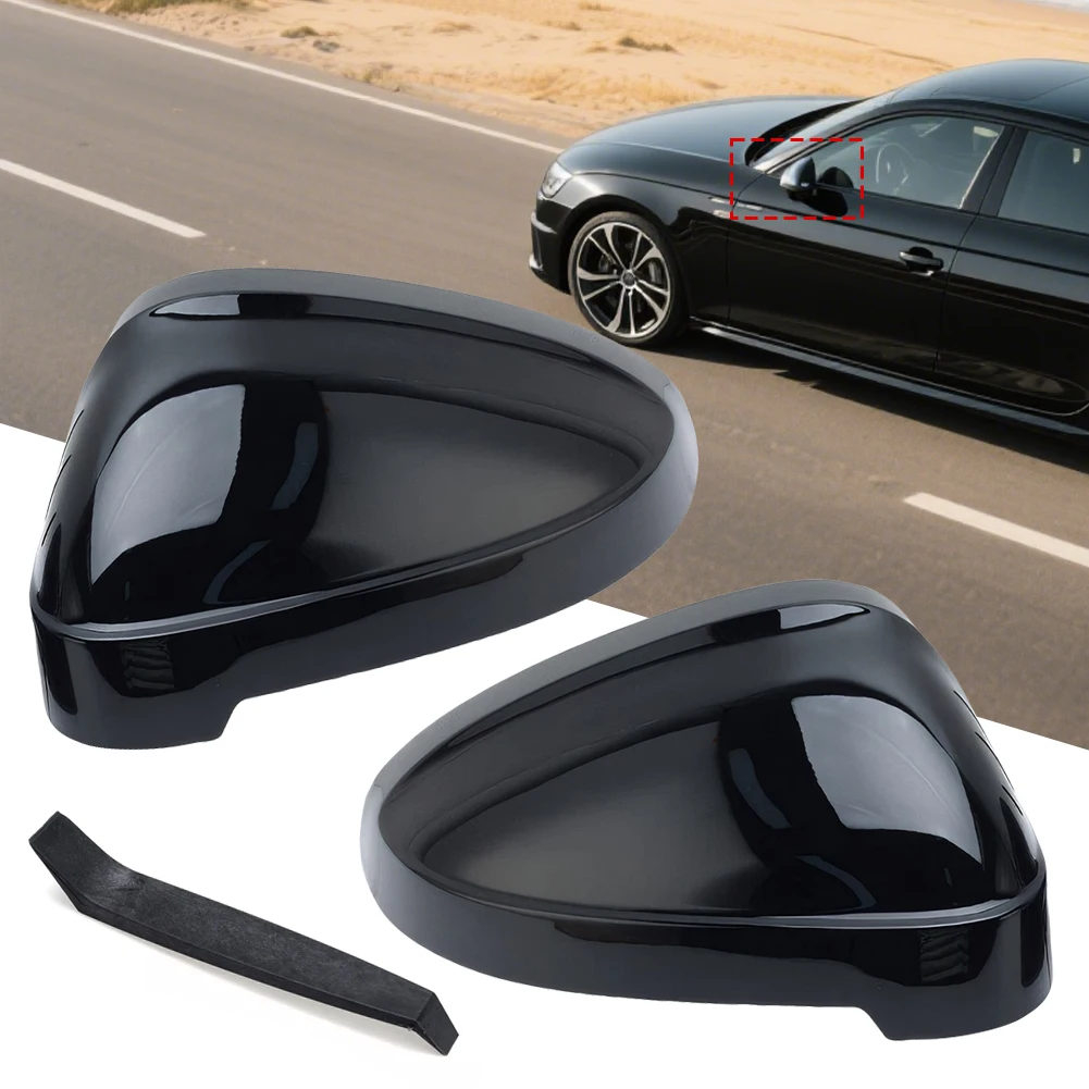 2PCS Car Rearview Side Mirror Cover Black Rearview Mirror Caps Door Mirror Covers Caps for A4 B9 A5 S5 2016-2023