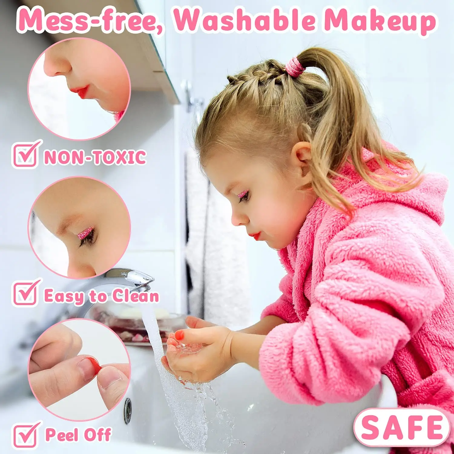 Kids Washable Makeup Girl Toys-Kids Makeup Kit for Girl Real Make Up Set Little Girls Kit for Toddler Kid Children Pr makeup toy cosmetics set