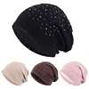 Women Elastic Turban Muslim Lace Rhinestone Hijab Islam Sleep Night Caps Chemo Pullover Hat Ladies Scarf Headwrap Baggy Beanies 2