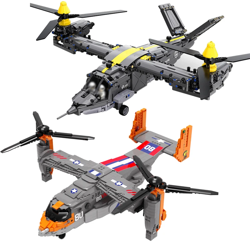 V-22 Osprey вертолет строительные блоки технические кирпичи Tiltrotor пропеллер Aircrart модель детский самолет игрушки военный подарок набор