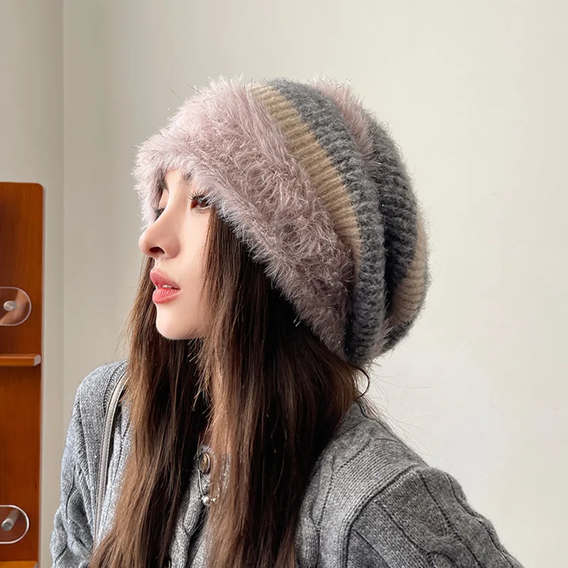 Autumn and winter fashion women's ear protection pile cap, cold cap, windproof and warm sleeve, knitted plush winter cap HatH275 2