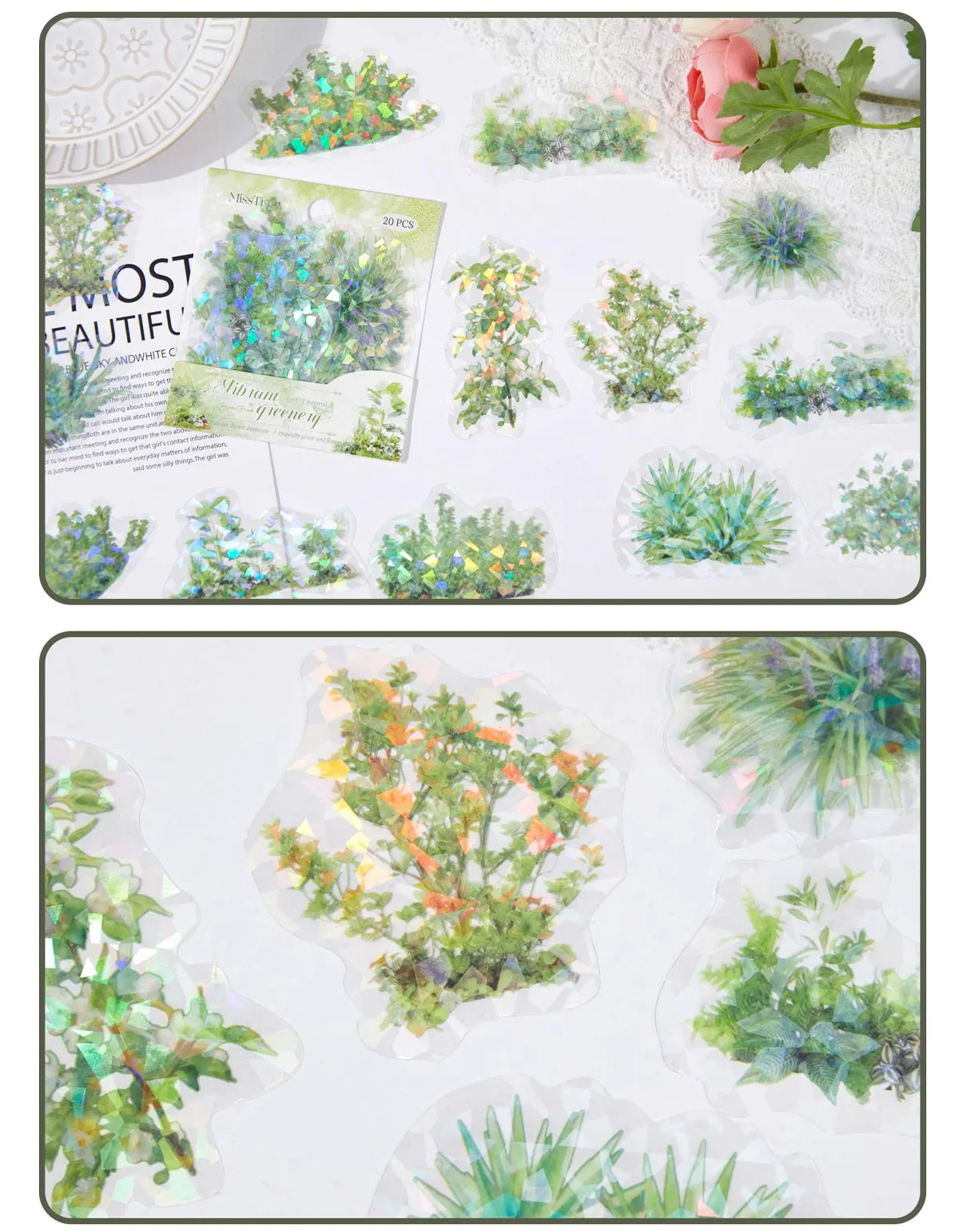 20-teiliges Aufkleberpaket mit Pflanzenzweig und Blattmotiv, Sammelalbum, Fotorahmen, Tagebuchaufkleber, DIY, dekorative kreative Schreibwarenaufkleber – Detail 17