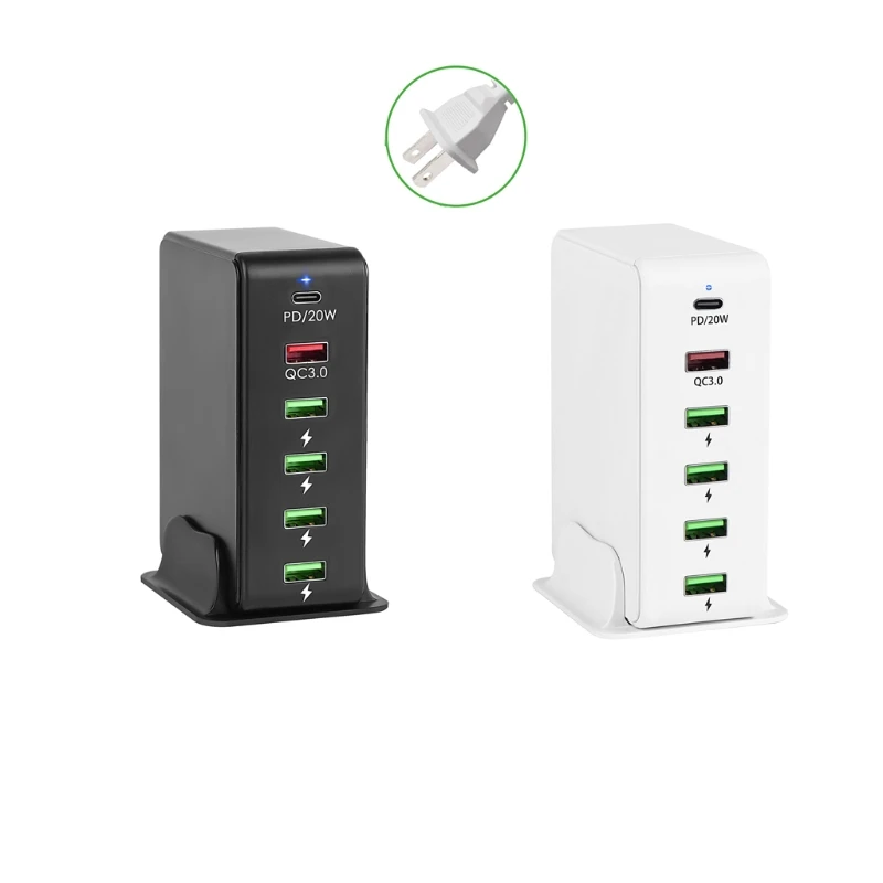 

Dropship 6 Port Plug 18W QC3.0 20W PD Type C USB Fast Mobile Phone Tablet Power Quick Charging Docking Station