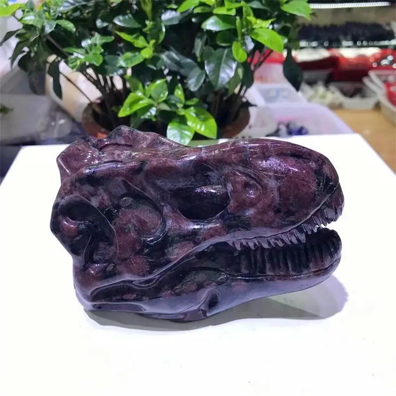 

10CM Natural Yooperlite Dinosaur Skull Carving Hand Polished Reiki Healing Gift Room Home Decoration 1pcs