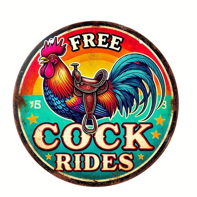 Vintage Rooster Humor Aluminum Sign - 8"x8" | Perfect gift for man cave decor, funny chicken coop wall art for bar garden garage
