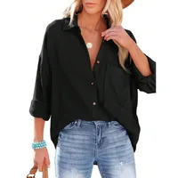 Plus Size Women Long Sleeve Relaxed Fit Shirt Lapel Neck Batwing Sleeve Casual Blouse Female Solid Blouse