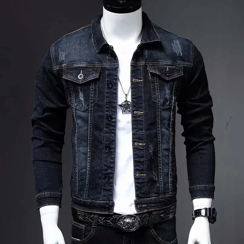 Embroidered Denim Denim Jacket With Black Jeans Men Buy Punk Style
