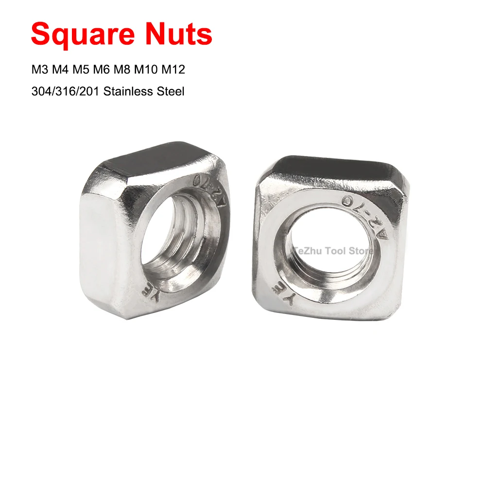 

M3 M4 M5 M6 M8 M10 M12 Square Nuts 304/316/201 Stainless Steel Square Screw Cap