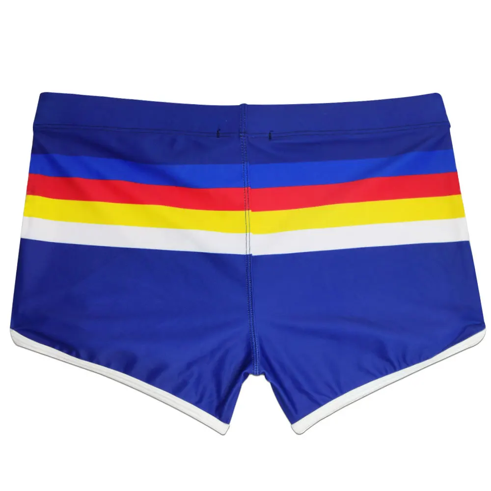 Mens Swim Boxer Briefs Striped Swimsuit Athletic Swimwear Bathing Suit Swimming Trunks Boardshort Beach Underwear Pouch Enhance