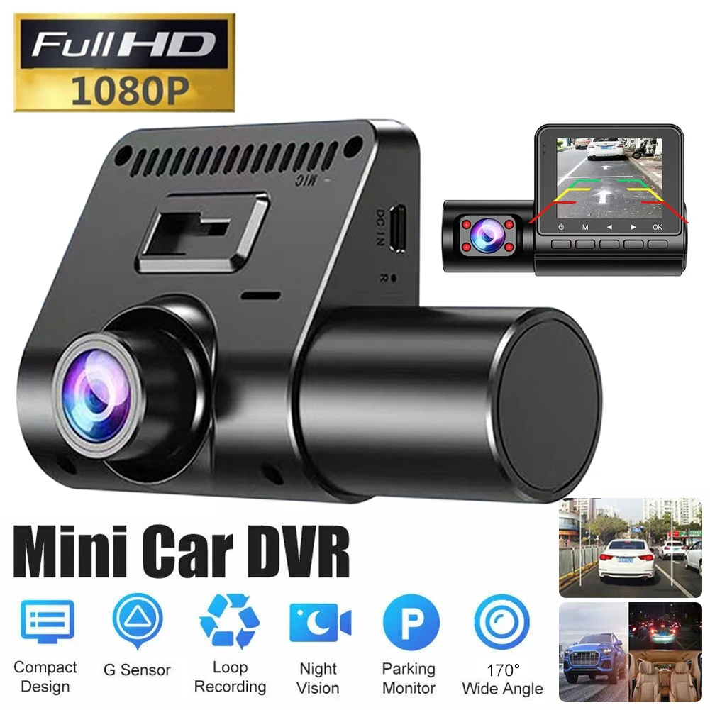 

64G 1080P Car Dash Cam Front And Inside 2/3 Lens Car Recording Camera Loop Recording Night Vison G-Sensor 24h Parking Monitoring