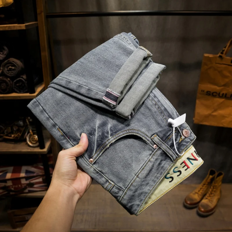 

2024 Spring Jeans Men's New High-End Loose Hole plus-Sized plus Size Stylish Loose Wear Elastic Ankle-Length Pants Sub