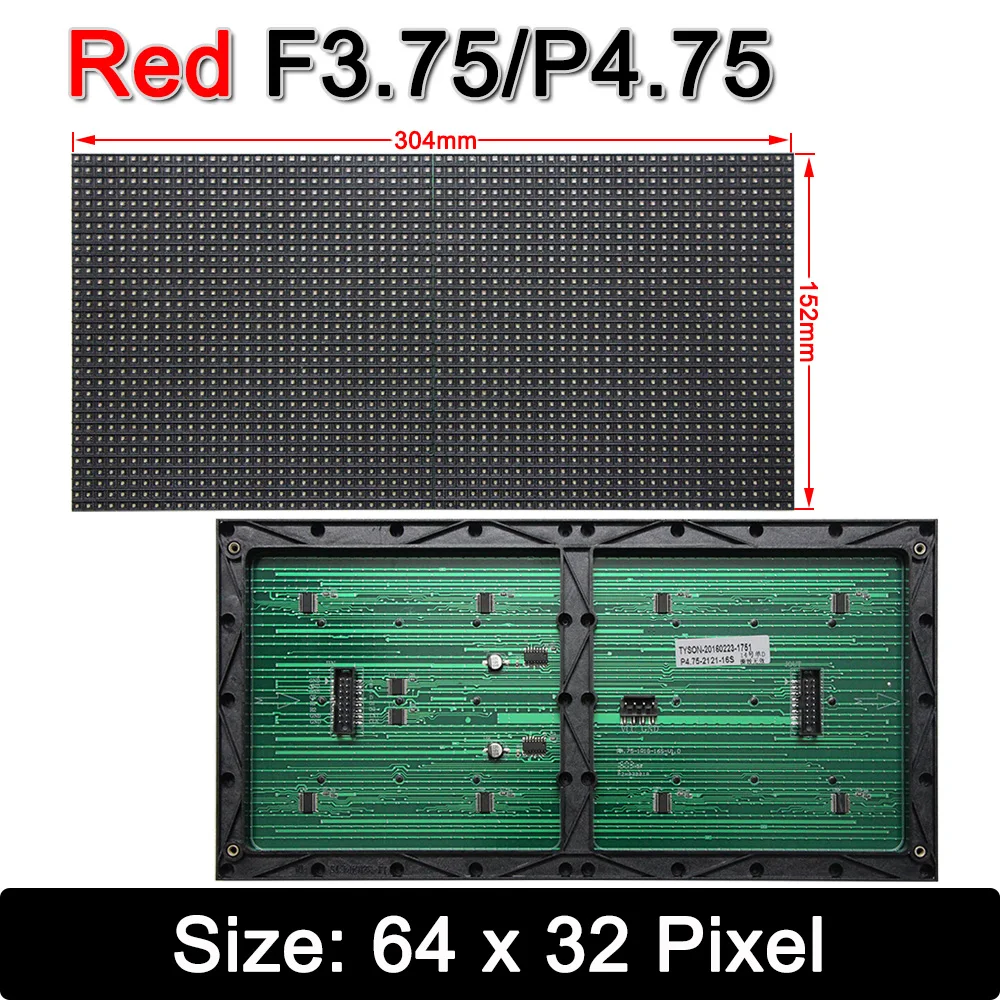 F3.75/P4.75 Pannelli Led Modulo Led Rosso, Modulo Matrice Led Hub08, Modulo Display Led Interno Singolo Rosso, 62*32Pixel 304Mm * 152Mm