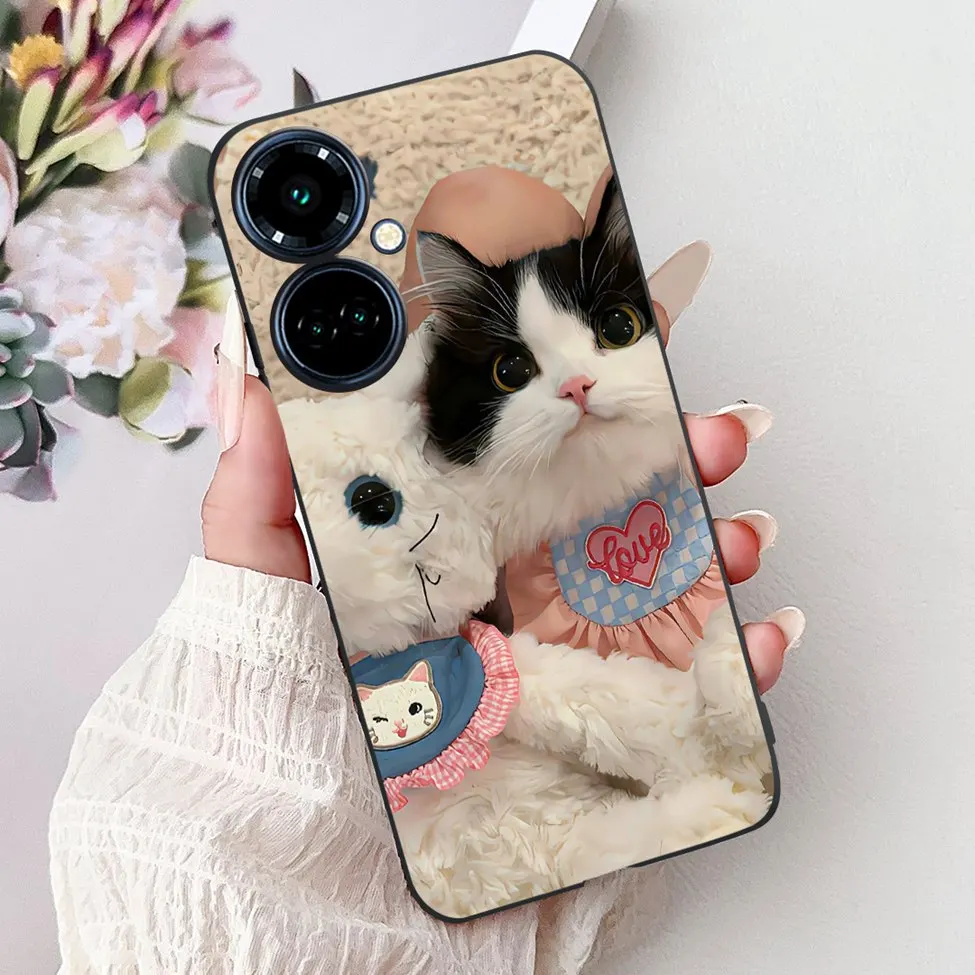 Silicone Cute Cat Luxury Flowers Shockproof Bumper Back Cover Case