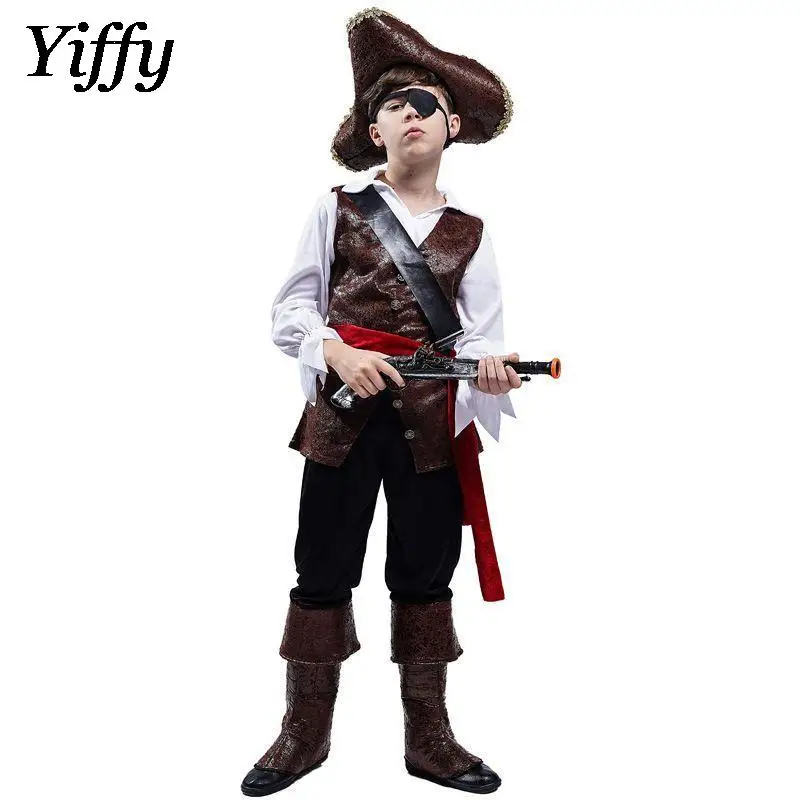 

Boys Halloween Carnival Masquerade Mardi Gras Party Outfit Kids Deluxe Pirat Captain Hook Buccaneer Costumes
