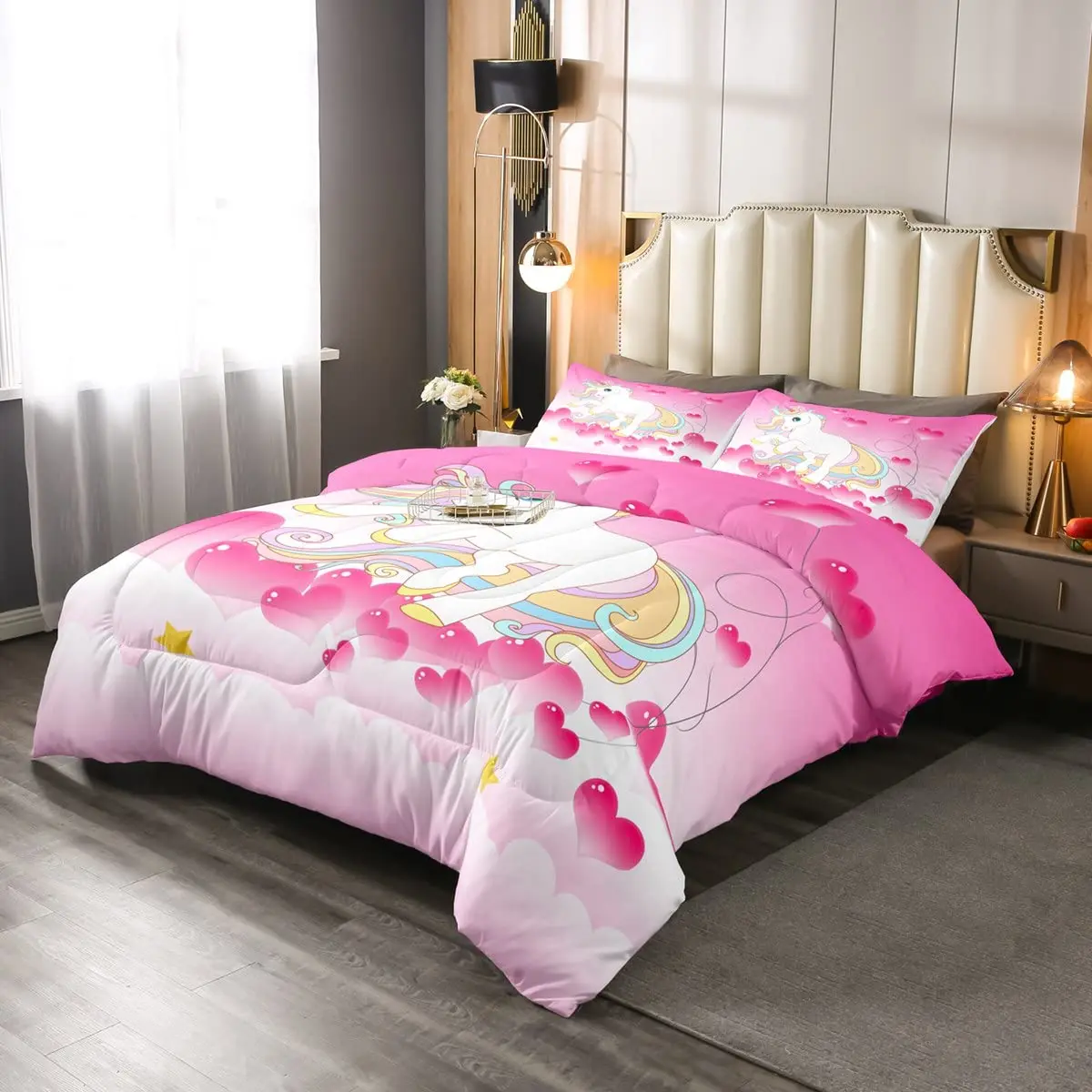 Purple Unicorn Bedding Set, Comforter Set Twin For Teen Girls And Boys,Printed Galaxy Bed Sets With Pillowcases King Queen Size 2