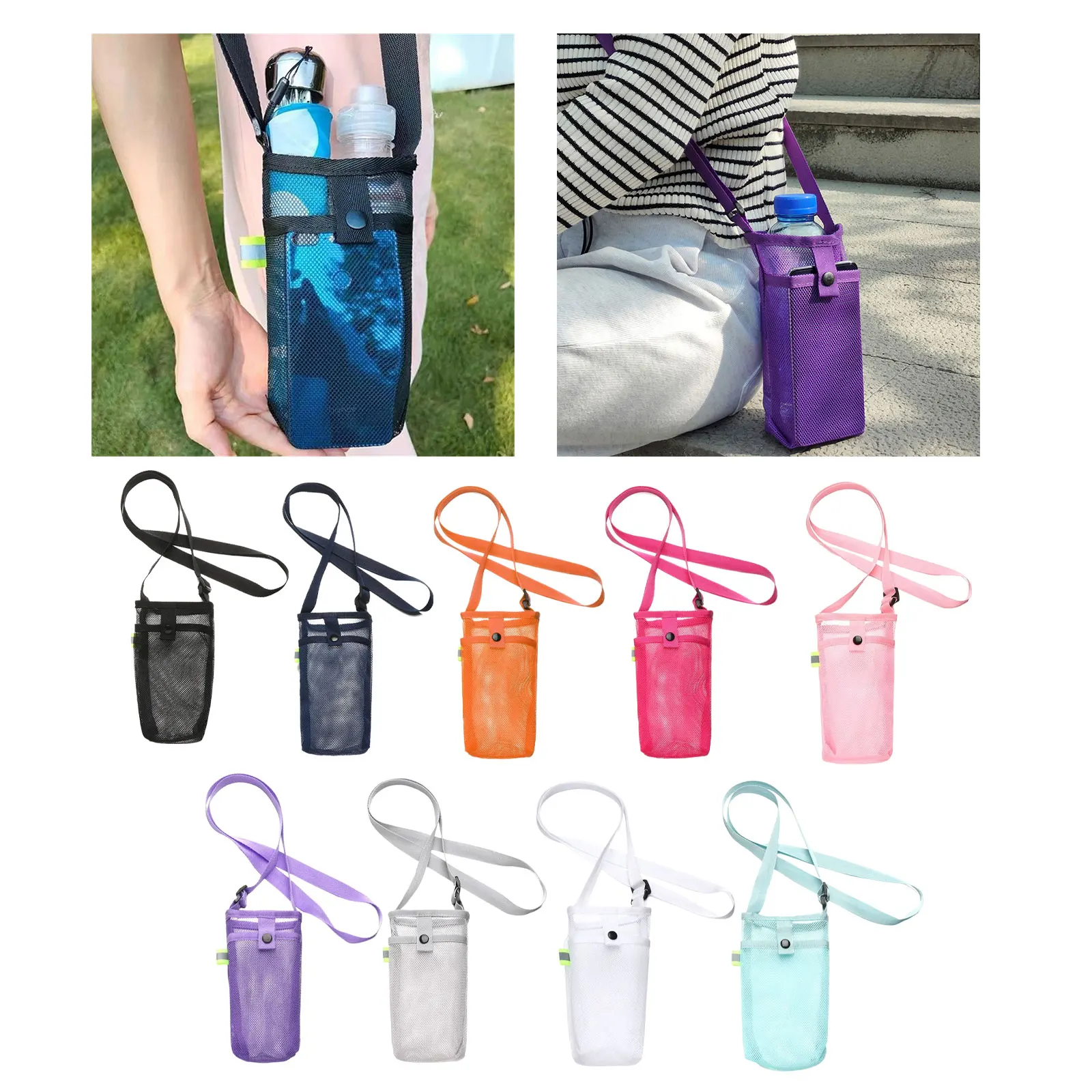 Sport Water Bottle Cover Mesh Cup Pouch Con Cinturino Cup Sleeve Borsa Per Cellulare Borsa Portabicchieri Per Ciclismo All'Aperto Palestra Campeggio