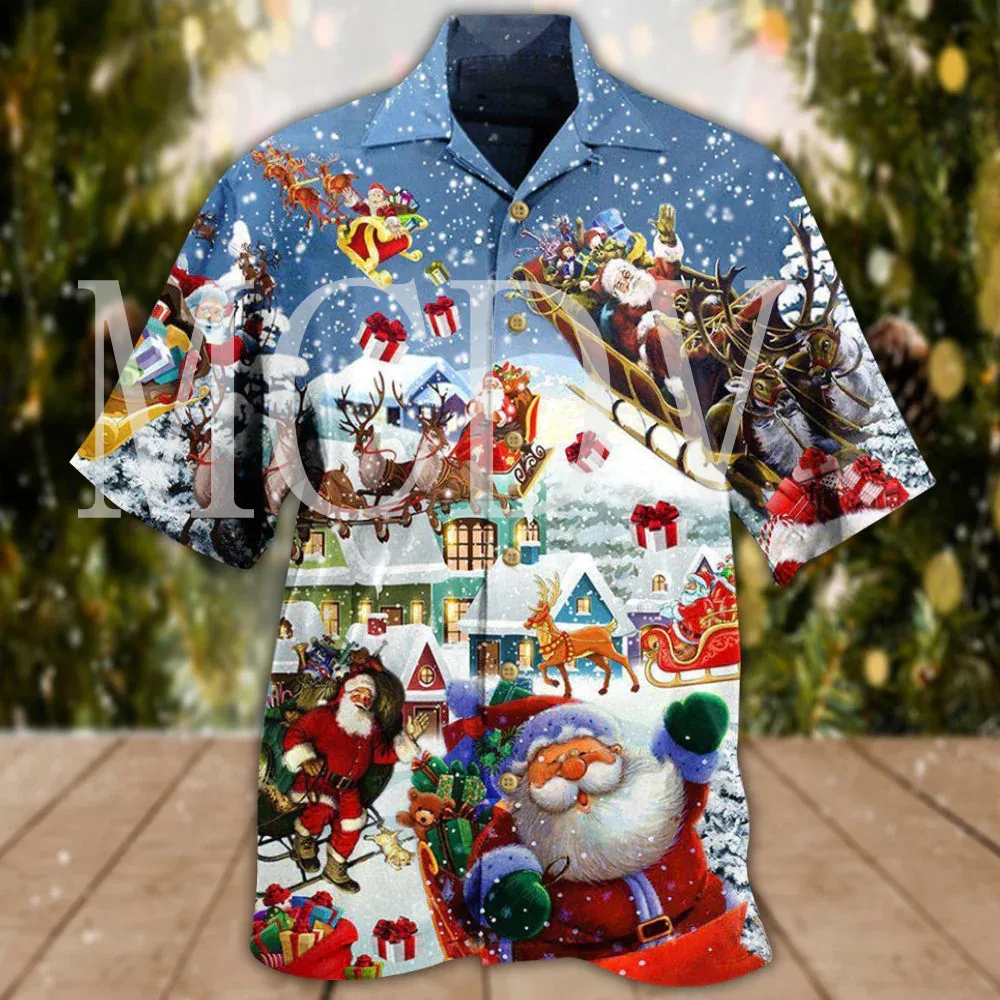Christmas Say Hi From Santa's Sleigh Snow Hawaiian Shirt 3d Printed Hawaiian Short Sleeve Shirt