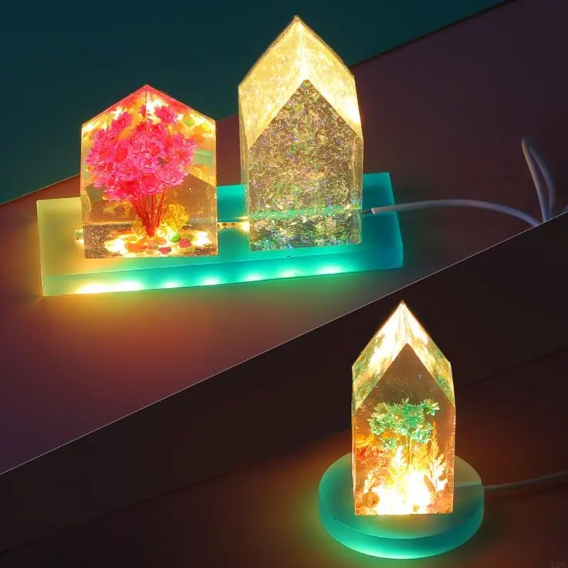 R3MC 실리콘 몰드 수지 공예 용 LED 조명 세트 DIY LED 조명 디스플레이 기본 라운드 스퀘어 조명 스탠드 크리스탈 아트