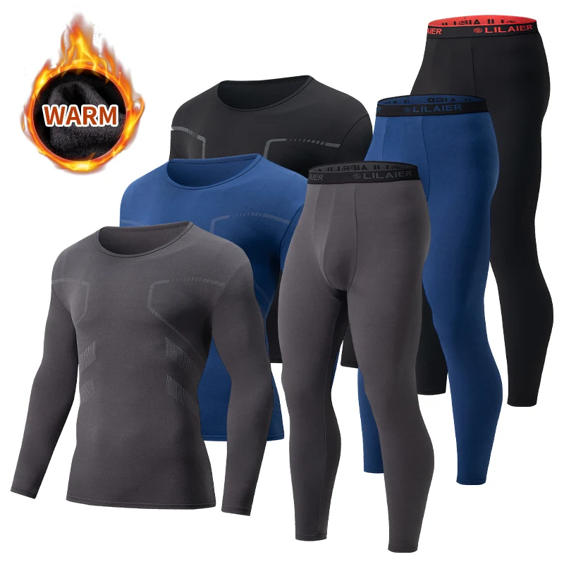 Autumn And Winter Men's Printed Casual Sports Underwear Set Cycling And Running Plus Size Base Warm Suit 1/2-piece