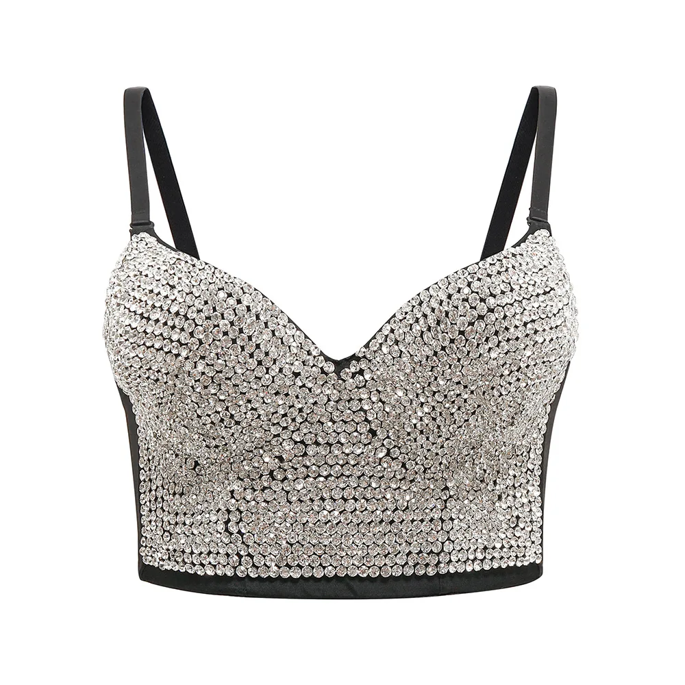 

2020ins hot star same paragraph handmade diamond beaded luxury fashion sexy nightclub vest with chest pads wear women