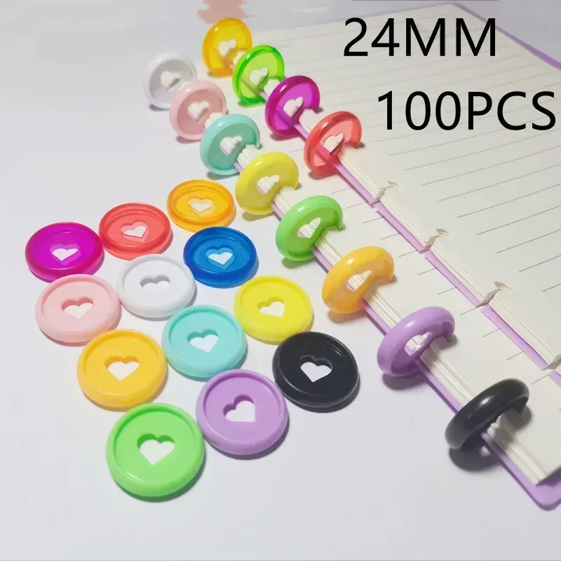 цена 100PCS 24mm color peach heart binder ring mushroom hole binder ring round binding plastic disc buckle DIY binder notebook