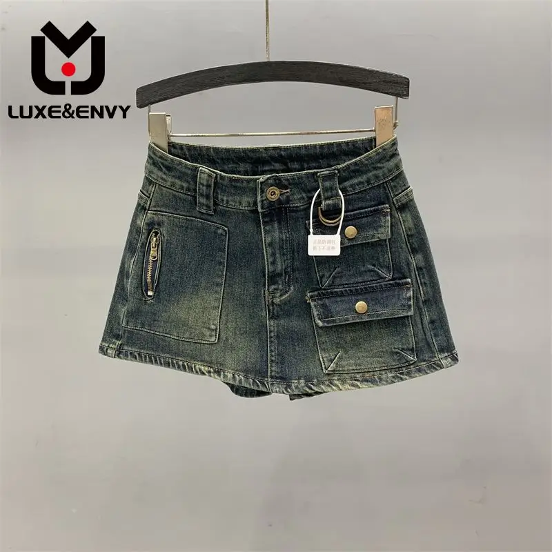 

LUXE&ENVY A-line Trouser Skirt Spicy Girl Wrapped Hip Short Women's New High Waist Slim Denim Half Women 2023 Autumn