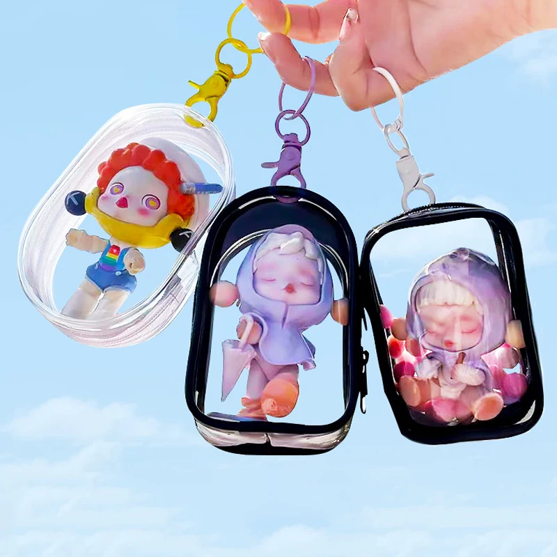 Transparent Jewelry Organizer and Storage Case with Keychain & Dustproof Cover - Cute Doll Design